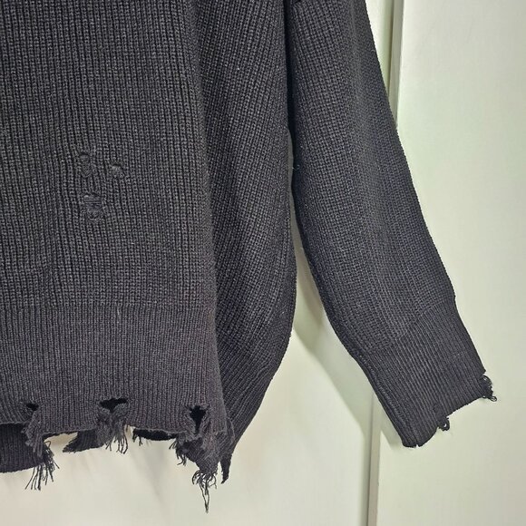 Signature8 Black Ripped Distressed Rib Knit Cold Shoulder Turtleneck Sweater S - Picture 14 of 14